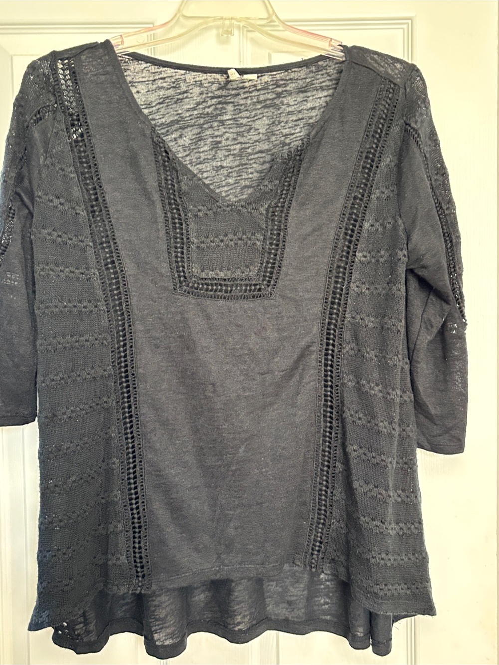 Cato Black Crochet-Trim V-Neck Tunic